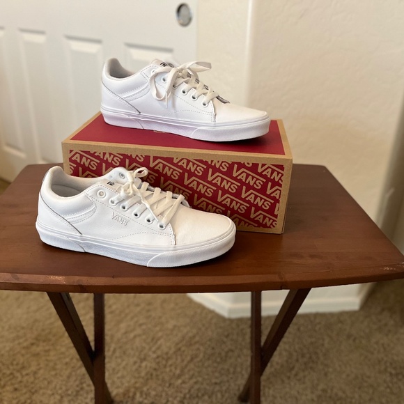 Women’s White Leather Vans - Picture 2 of 4